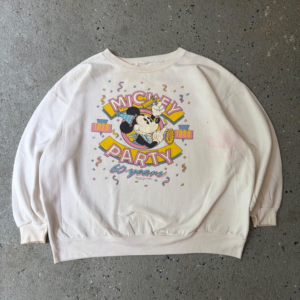 Vintage 1988 Mickey Mouse 60th Anniversary Party Sweatshirt AMI Cream Size Large